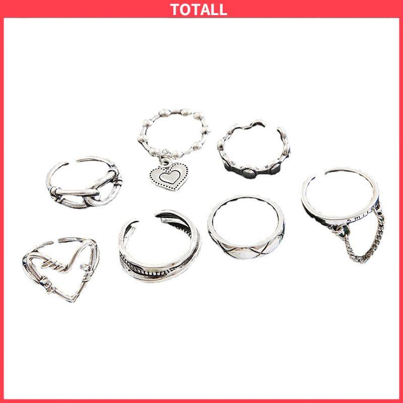 COD 7Pcs/Set Perhiasan Cincin Rantai Cinta Fashion Korea Vintage Adjustable Gaya Untuk Wanita-Totall