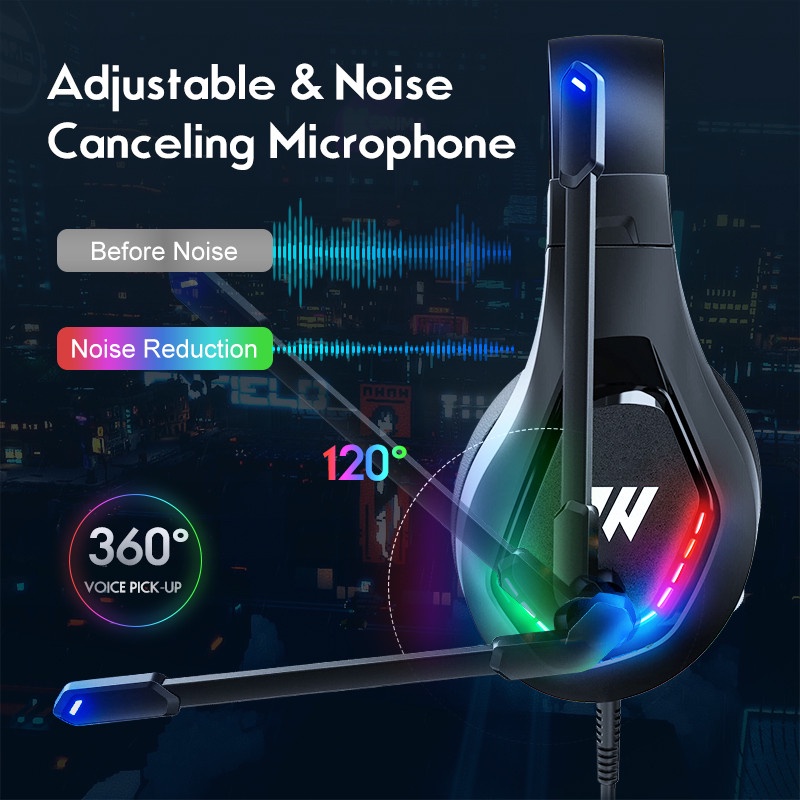 Sicibel M6 Headset Gaming Over Ear Noise Canceling Dengan Mic + Lampu LED Untuk PC / PS5 / PS4 / Xbox One / Laptop