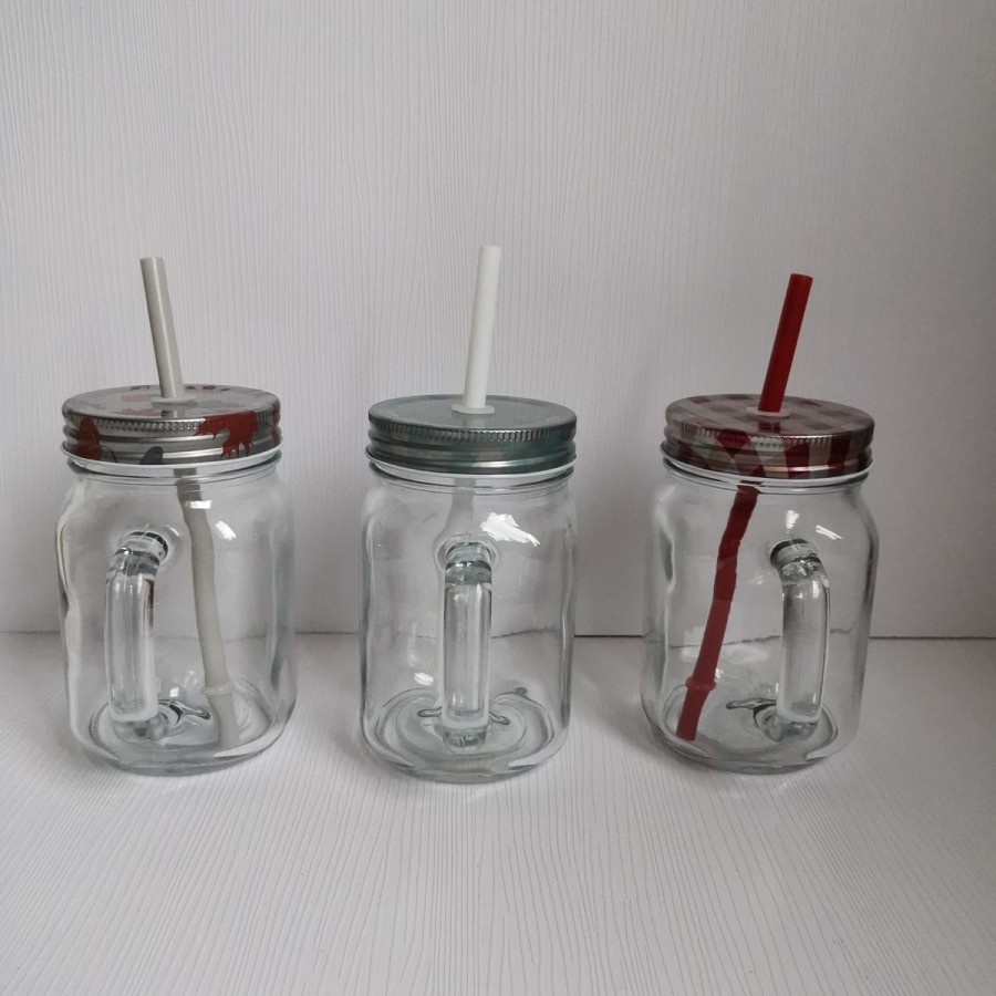 Jual Mug Kaca Gelas Mason Jar Bertutup Dan Free Sedotan Set Shopee Indonesia