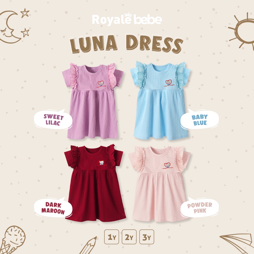 ROYALE BEBE LUNA DRESS DRESS BAJU ANAK RUFFLE PAKAIANA ANAK FASHION ANAK PEREMPUAN 1 - 3 TAHUN