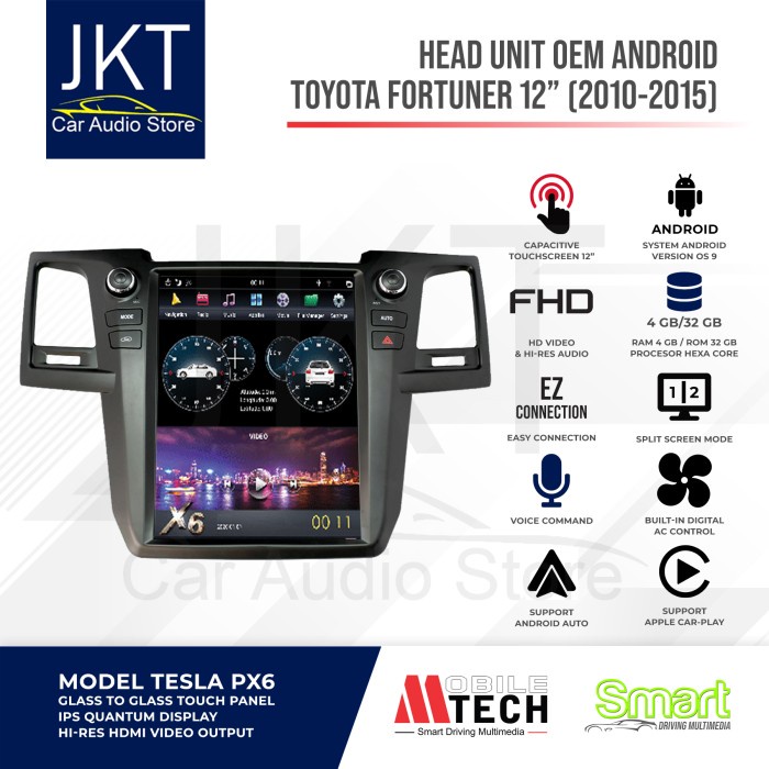 Head Unit OEM ANDROID TOYOTA FORTUNER VNT ( 2010 - 2015 ) M TECH TESLA