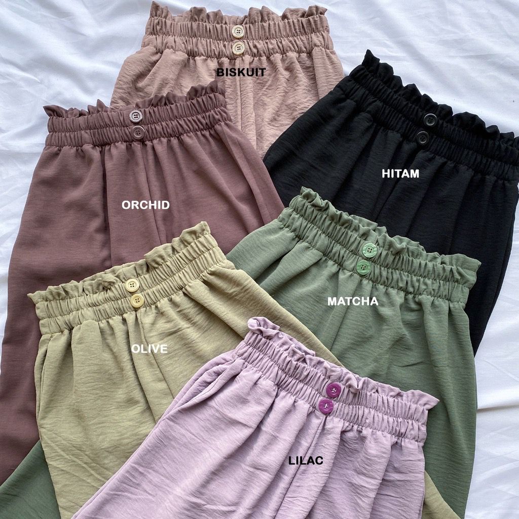 CELANA KULOT HIGHWAIST CRINKLE KANCING DUA | CELANA CRINKLE AIRFLOW VARIASI KANCING KEKINIAN