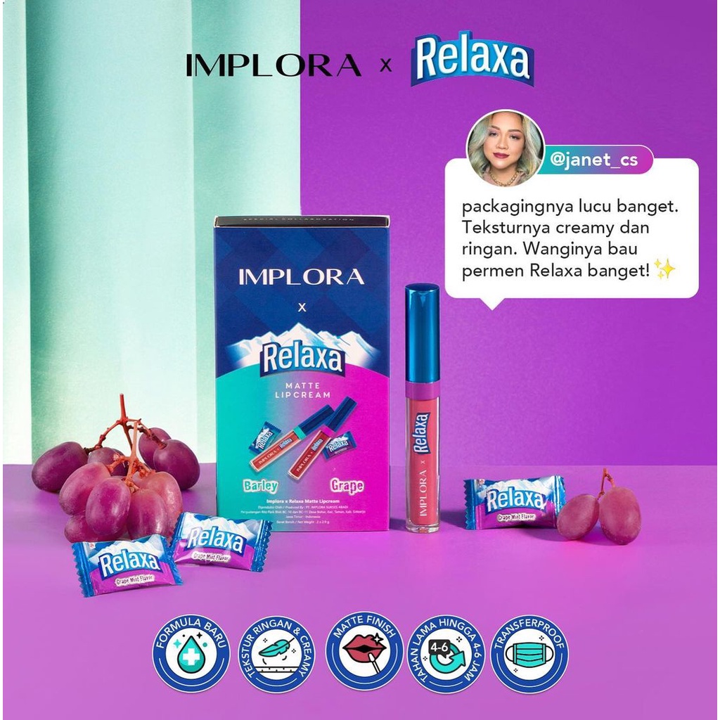 Implora x Relaxa Matte Lipcream Barley Grape Lip Cream Limited Edition