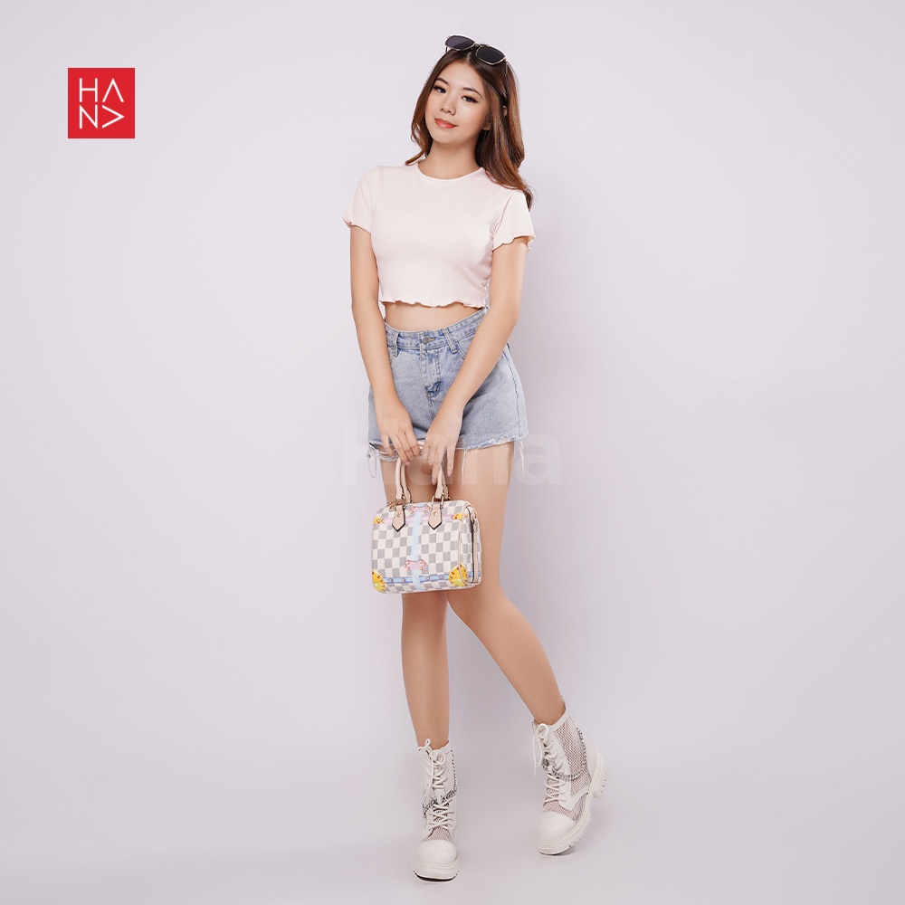 Hana Fashion - Evie Texture Knit Basic Casual Crop Top Wanita - CT280