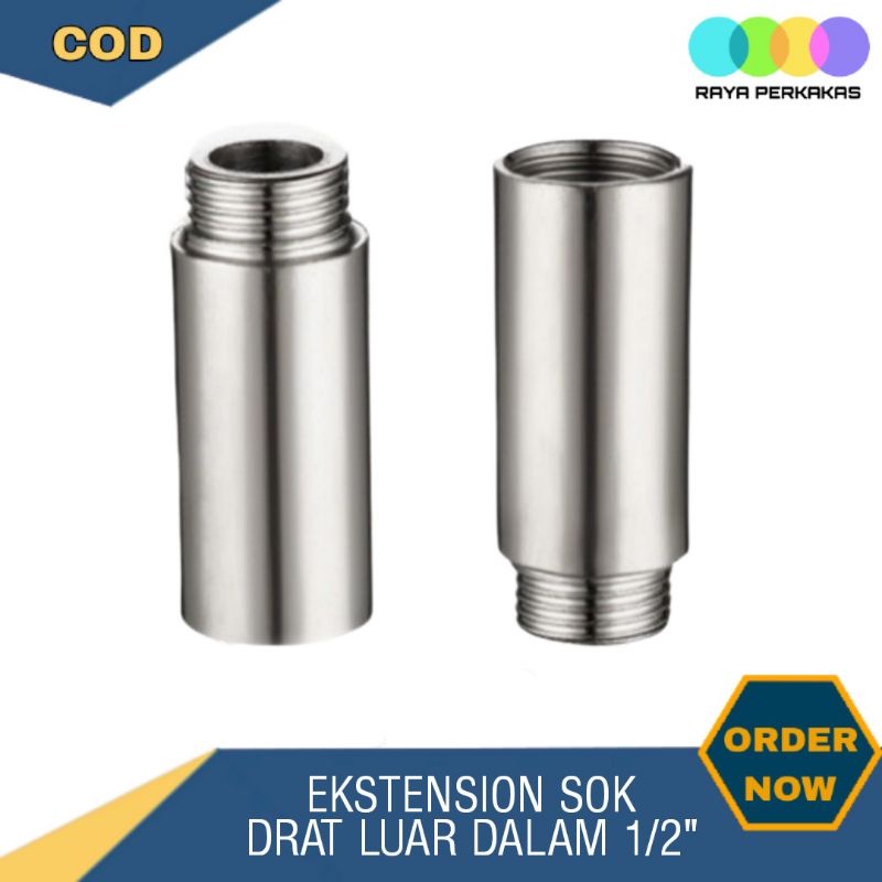 Sambungan Sok Verlop Ekstension Nepel Drat Luar Dalam 1/2 Inch x 5cm Stainless