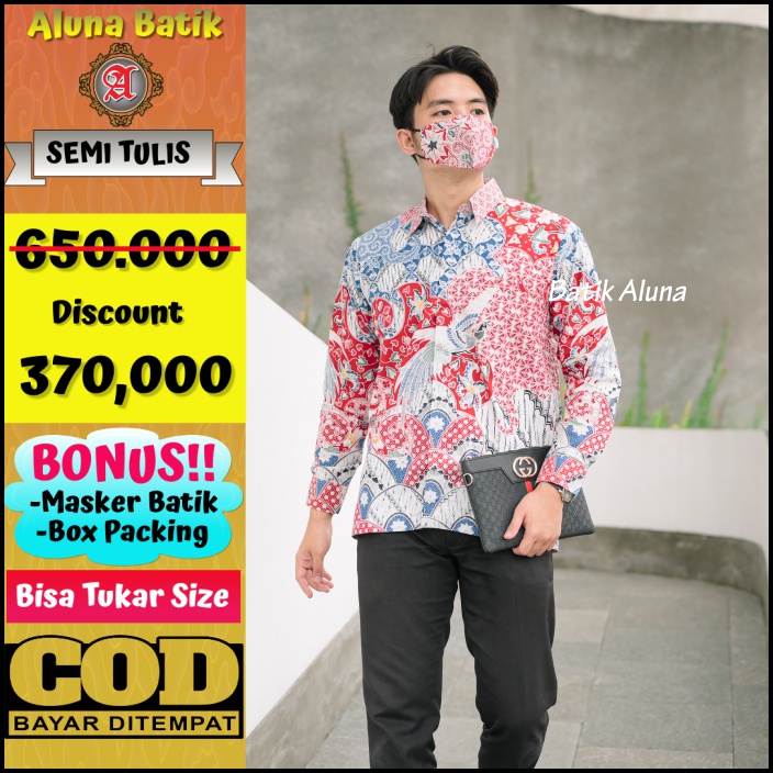 Baju Kondangan Batik Pria Lengan Panjang Semi Tulis Katun Primisma Furing Adhem Batik Aluna PTS 007