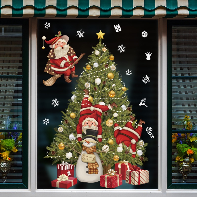 Stiker Jendela Desain Santa Claus Untuk Dekorasi Natal