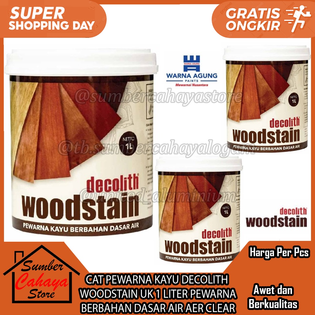 CAT PEWARNA KAYU DECOLITH WOODSTAIN UK 1 LITER CET PELAPIS PEWARNA BERBAHAN DASAR AIR AER CLEAR DOFF