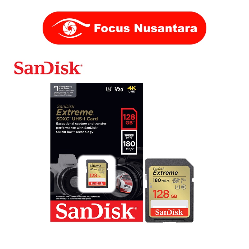 Jual SANDISK Extreme SDXC UHSI 128GB (180mb) Memory Card Garansi