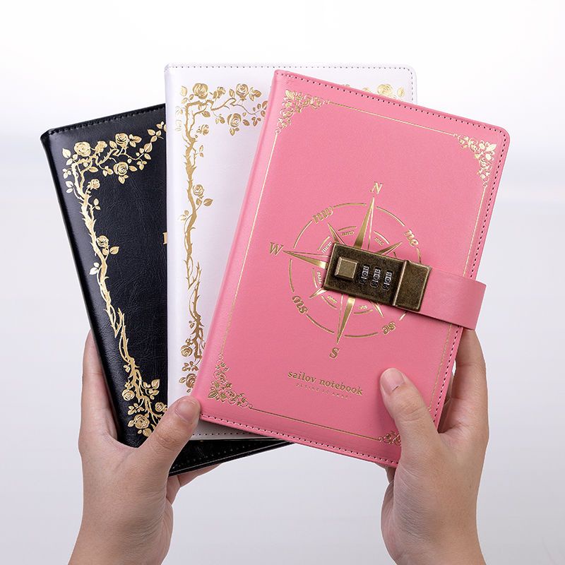 ▽✆Sera A5 password buku dengan kunci diary perempuan menebal retro kreatif tangan buku besar siswa notepad alat tulis notebook