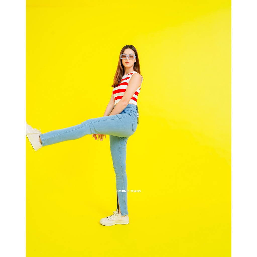 GOJINIEJEANS - Highwaist Tulang Kaki Slit Depan - 4835 - BLACK WIDOW
