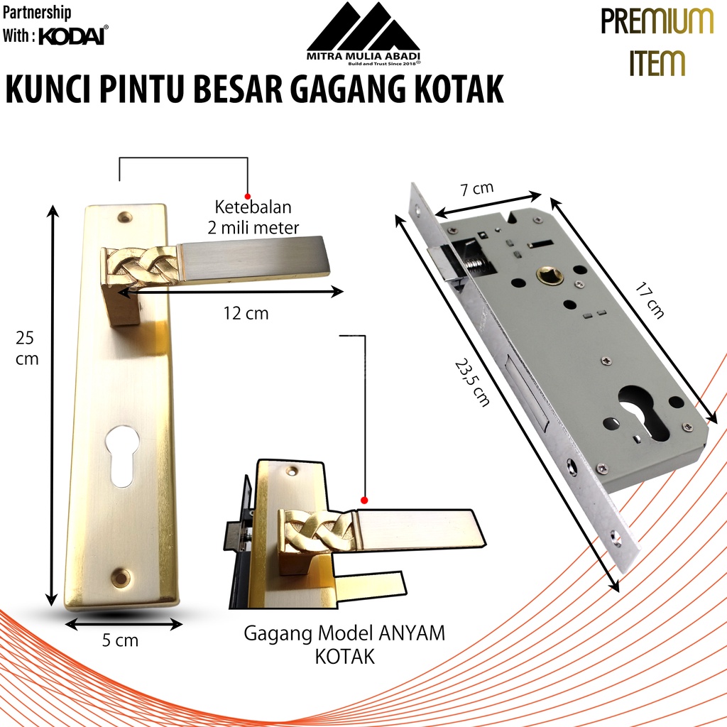 KUNCI PINTU BESAR 25cm KOMPLIT Gagang Body Kunci pintu KODAI VIVA