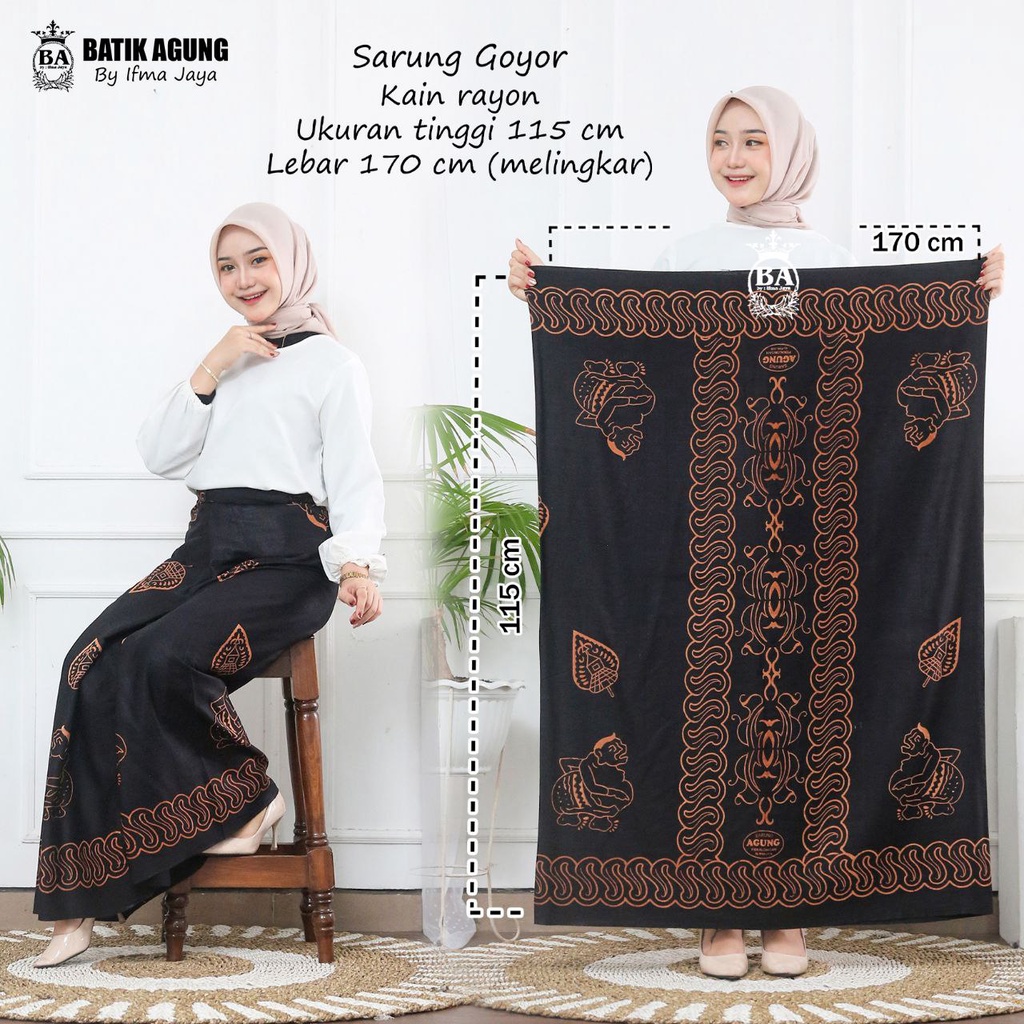 Sarung Batik Rayon MOTIF BAGONG SERAGAM HITAM | SARUNG SANTRI PUTRA PUTRI REMAJA TERMURAH