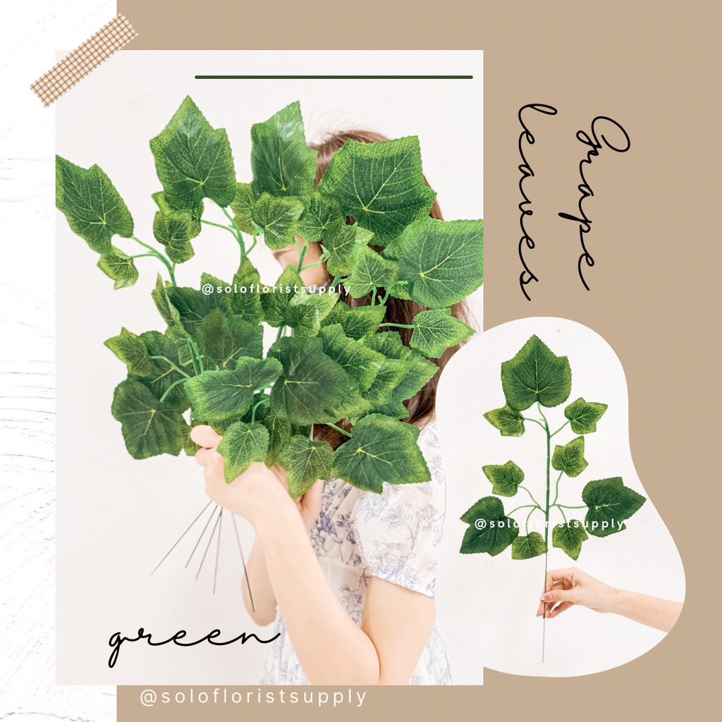 DAUN ANGGUR TANGKAI Plastik Dekorasi Artificial - Lusinan/palsu/dekoran/plastik/pelaminan/backdrop 1