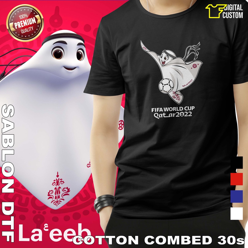 T Shirt Baju Kaos Sepak Bola La'eeb Maskot Mascot Official Piala Dunia FIFA World Cup Qatar 2022 Kat