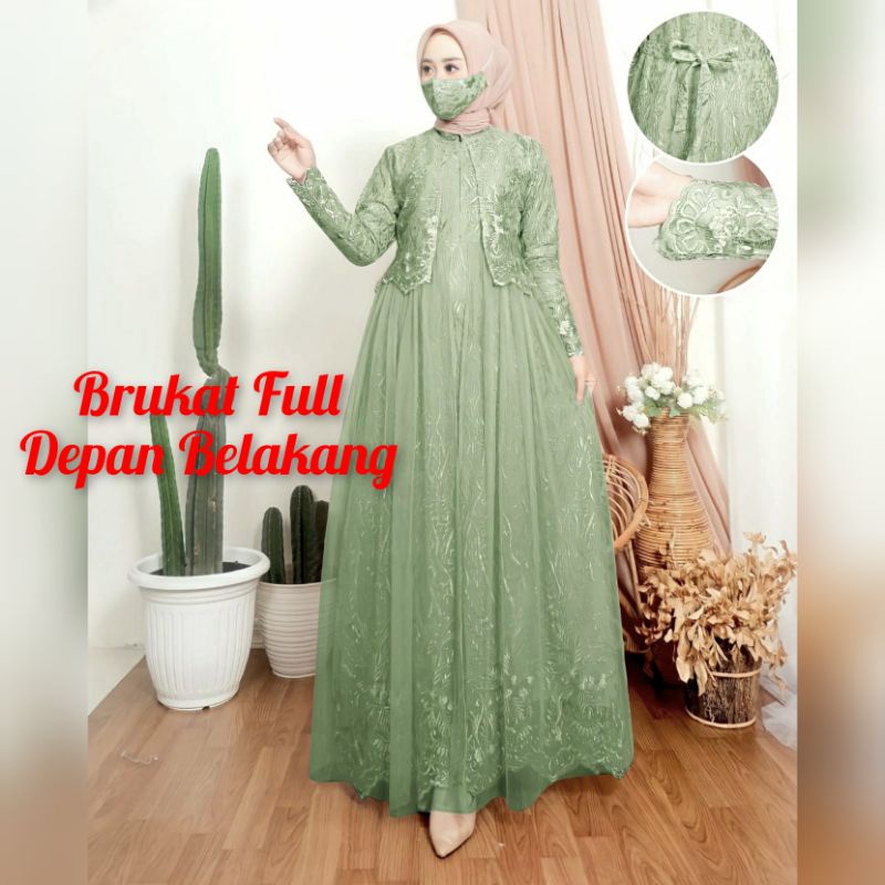 Maudy Gamis Baru Brukat Premium Full Layer Depan Dress Seragam Pesta Kondangan Remaja Dewasa Wanita Jumbo Termurah