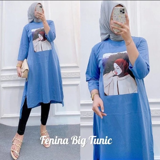 FENINA LONG TUNIK BAHAN KAOS KATUN COMBED 24s APLIKASI SABLON UKURAN M L XL XXL LD 100 - 120 CM GAMIS LONG TUNIK TERBARU ATASAN WANITA KOREAN STYLE LENGAN PANJANG DRESS CASUAL WANITA BAHAN ADEM DAPAT GAMIS SAJA ( TIDAK TERMASUK HIJAB )