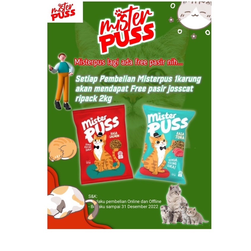 Grab/Gojek Makanan Kucing Mister Puss 20kg Salmon / Tuna