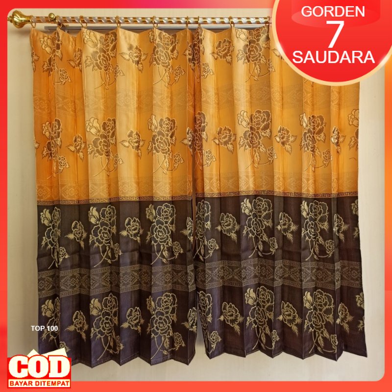Gorden Jendela Pendek Bunga Gorden Kecil Jendela Kamar Tidur Ukuran L 100cm X P 125cm Warna Coklat