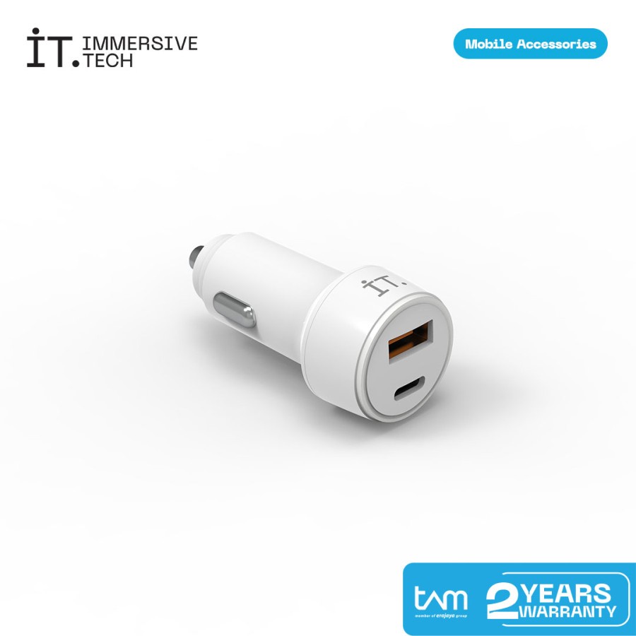 IT Dual Port Car Charger PD 20W Black &amp; White