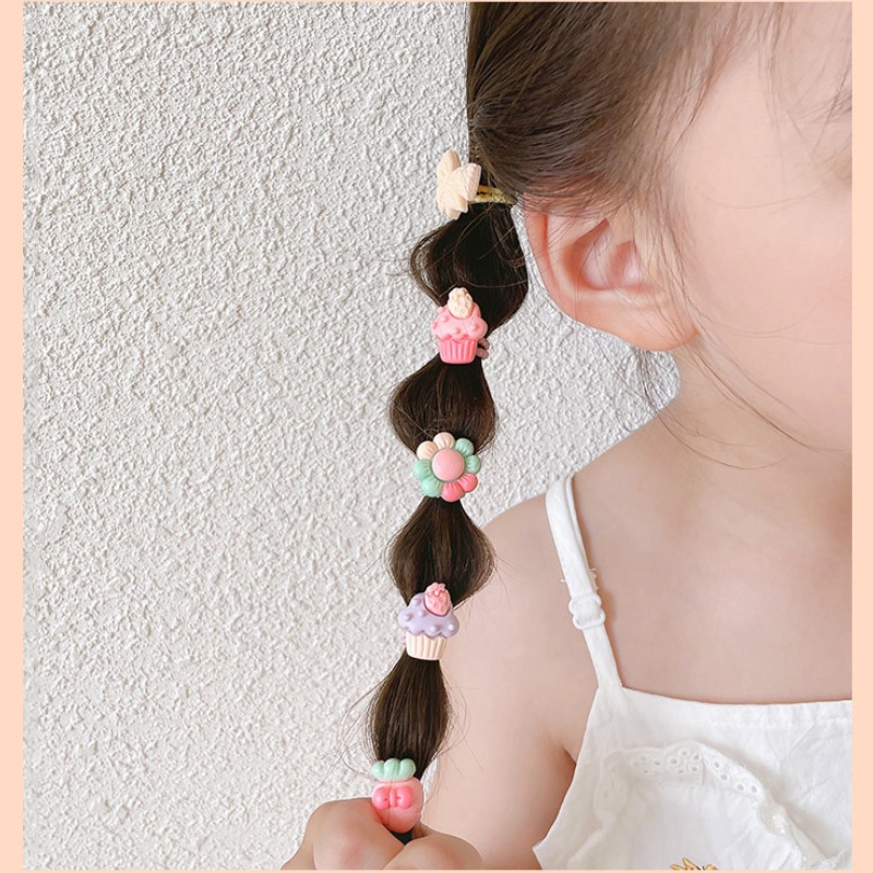 10pcs / set Ikat Rambut Karet Gaya Korea Motif Kartun Hewan / Buah Untuk Bayi / Anak Perempuan