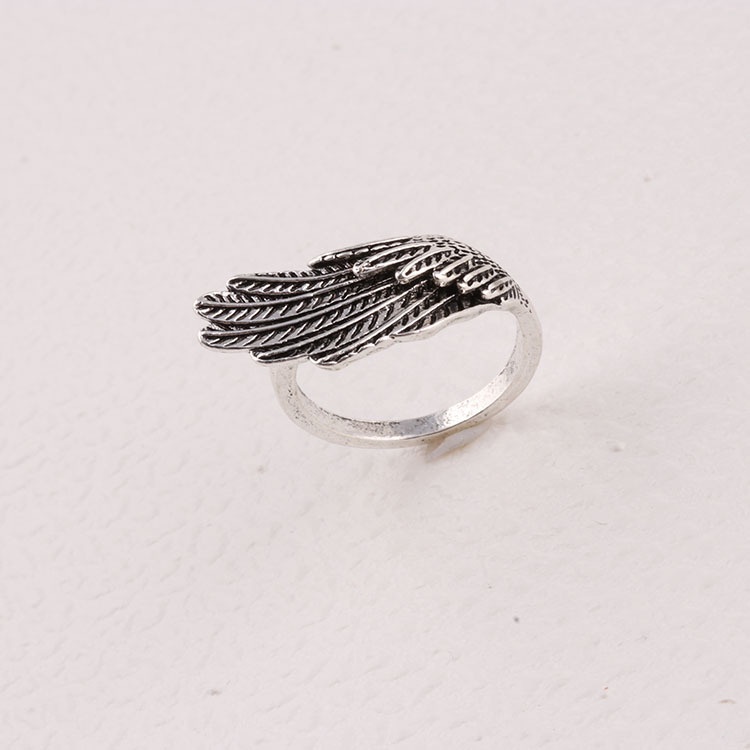 Cincin Bentuk Sayap Malaikat Bahan Alloy Gaya Retro Korea Untuk Pria Dan Wanita