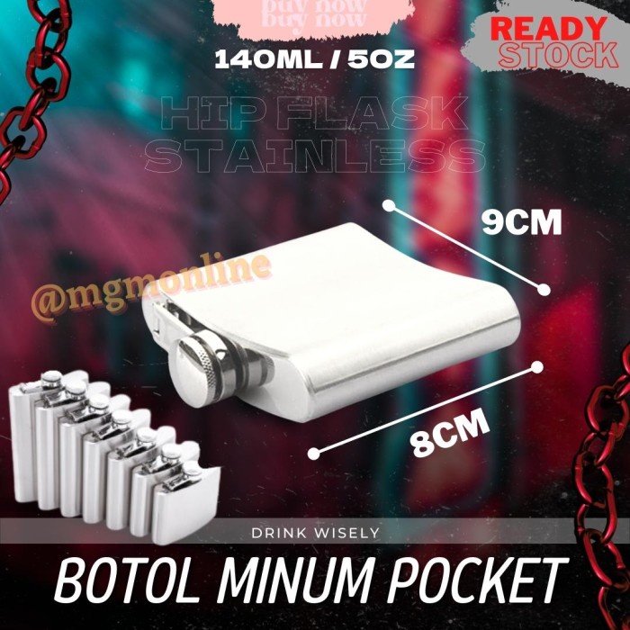 Botol pocket Stainless 140ml Hip Flask 5oz liquor botol minuman keras