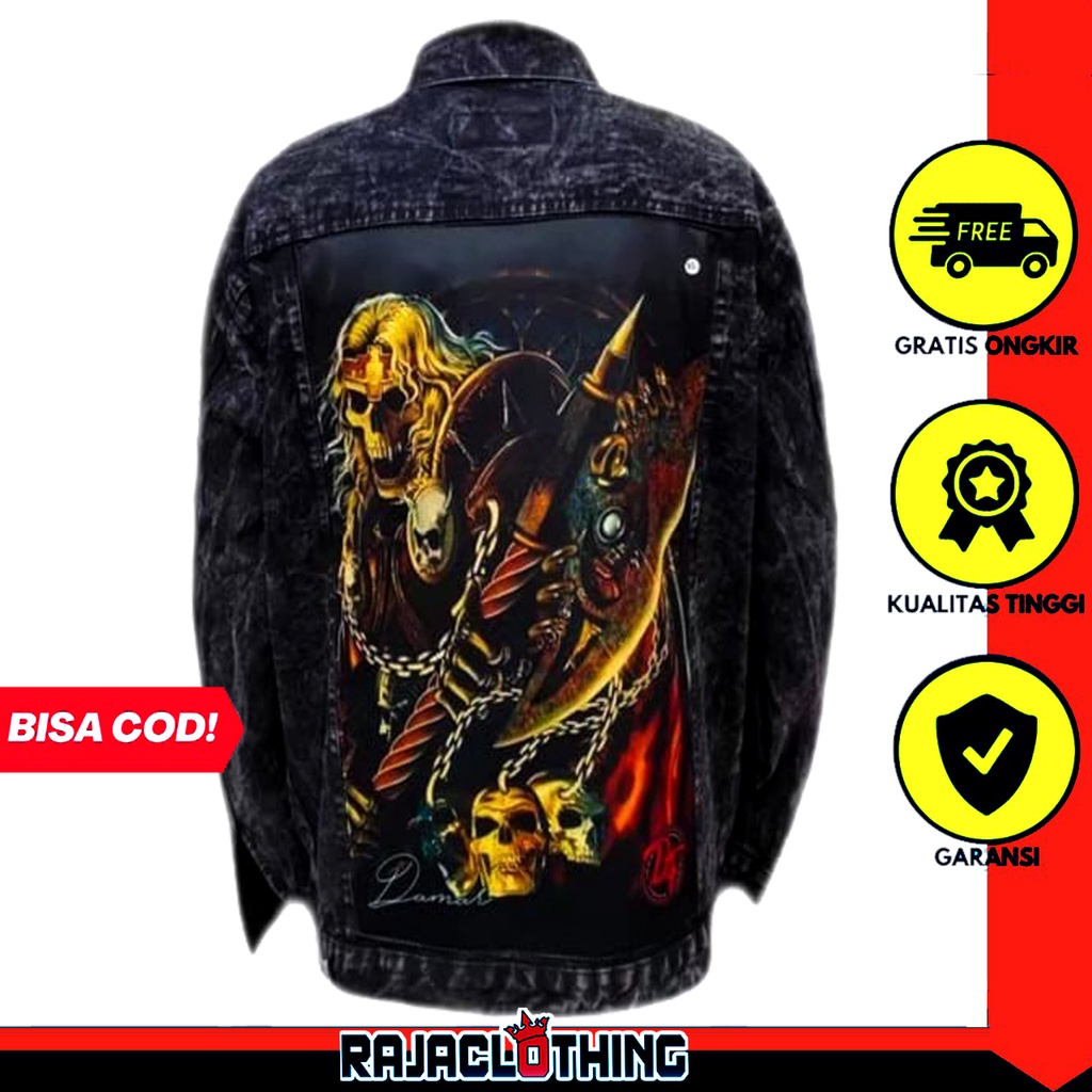 RCL - Jaket Jeans Printing Sanwash Hitam Ghosh Yellow