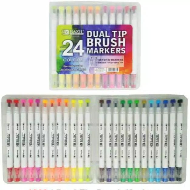 

bazic dual tip brush pen with case 24clr
