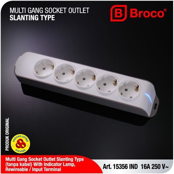 Broco Stop Kontak 5 Lubang Miring 15356 NCP + Indikator Lamp