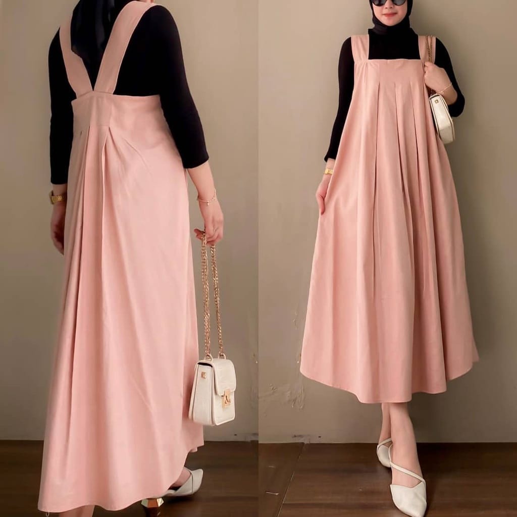 Alila Overall Panjang Crinkle Baju Atasan Wanita Kekinian Fashion Muslim Midi Dress