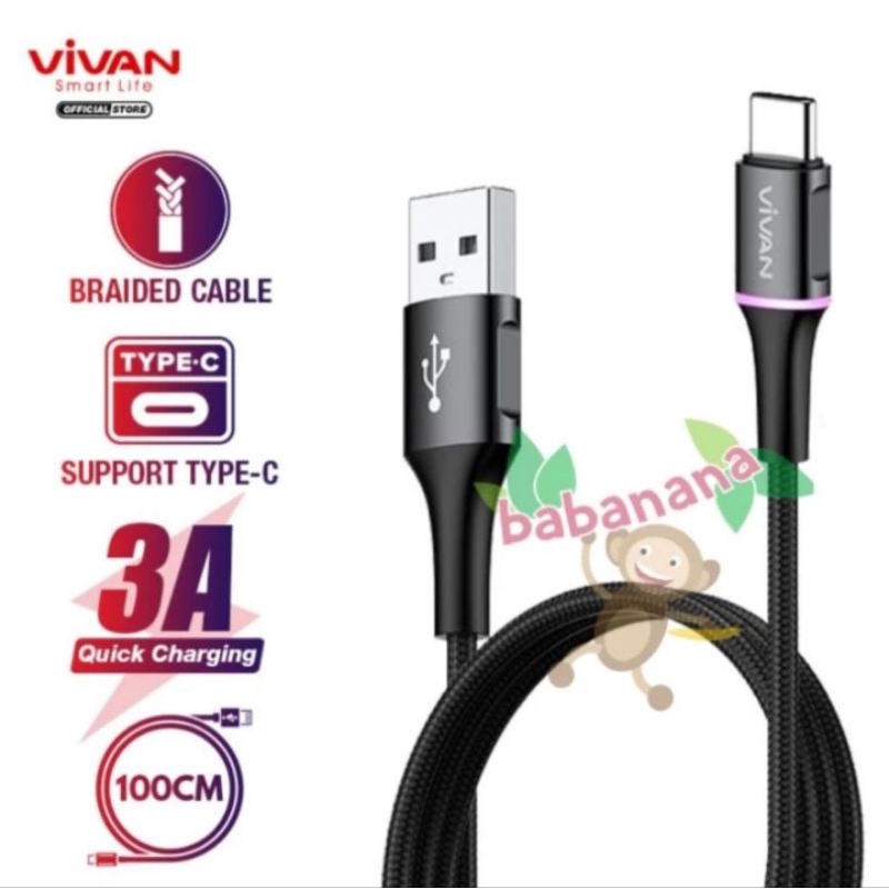 Vivan Kabel USB to Type-C 3.0A LED Quick Charge VDC100 100cm