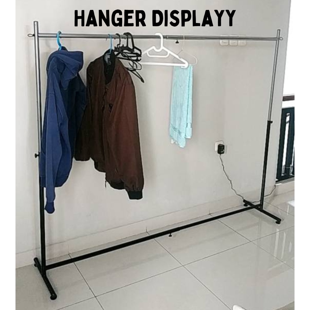 Hanger Gawang Baju Tarik Tengah Pipa Bulat Bahan Besi Chrome (Lebar +/- 150 cm x Tinggi 150cm)