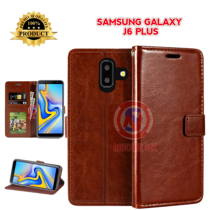Samsung Galaxy J6+ Cover Wallet Samsung Galaxy J6 Plus (J6+) Sarung Dompet Hp Premium Casing Hp Leat