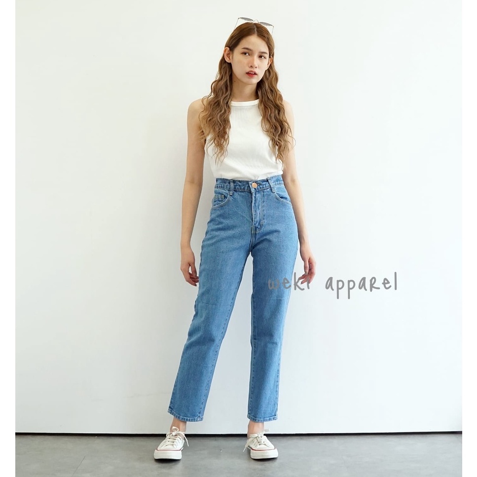 Weki Boyfriend Jeans Wanita  Medium Blue
