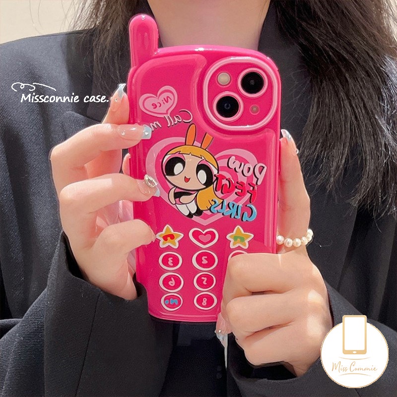 IPHONE Glossy Air Cushion Vintage Case Kompatibel Untuk Iphone7 8plus11 12 13 14 Pro MAX XR X XS MAX Kartun The Power.puff Gadis Kepribadian Retro Bentuk Ponsel Seluler Soft Cover