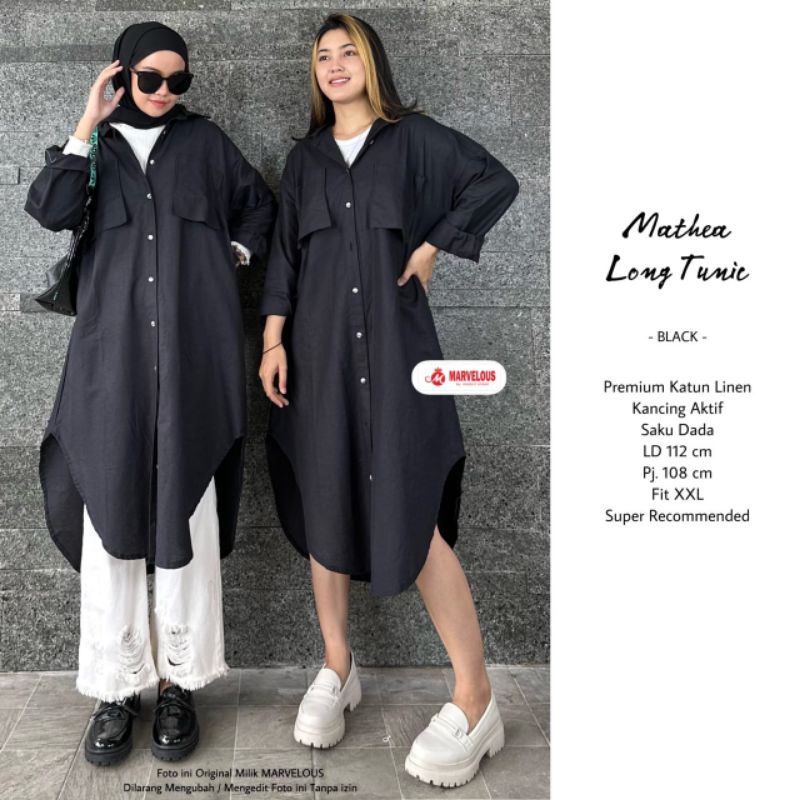 MATHEA LONG TUNIK BY MARVELOUS / TUNIK POLOS WANITA / Tunik muslimah LD112