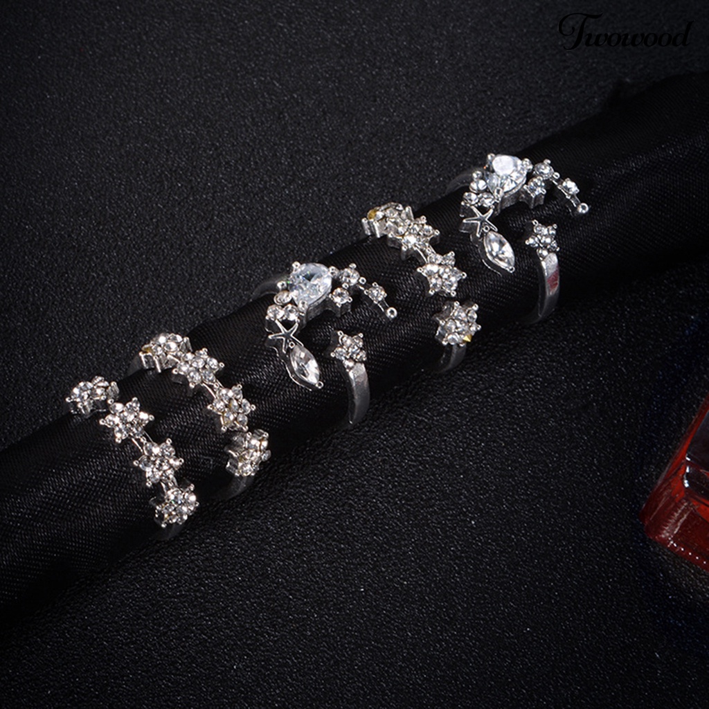 5pcs Cincin Jari Bahan Alloy Aksen Berlian Imitasi Untuk Club