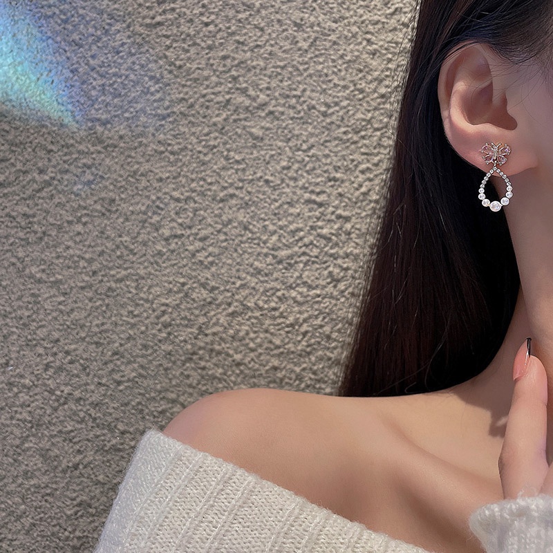 Anting Tusuk Gantung Sterling silver 925 Desain Kupu-Kupu Hias Zircon + Mutiara Untuk Wanita
