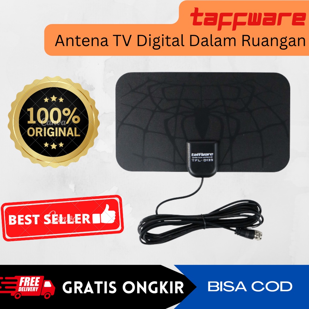 Taffware TFL D139 Antena TV Digital Indoor DVB T2 dalam Ruangan Bagus buat TV Tabung atau LED Analog