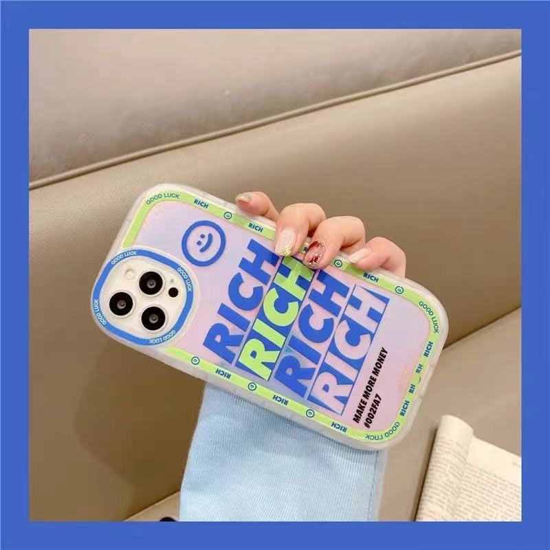 Case Motif Print Laser RICH Bahasa Inggris Untuk IPhone 12 13 14 11 Pro Max X Xs Max Xr Thhght