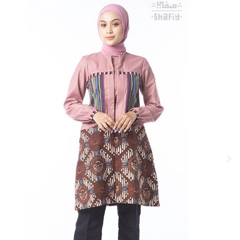 Nayaka Baju Atasan Tunik Batik Shafiy Original Modern Etnik Jumbo Kombinasi Polos Tenun Terbaru Dres
