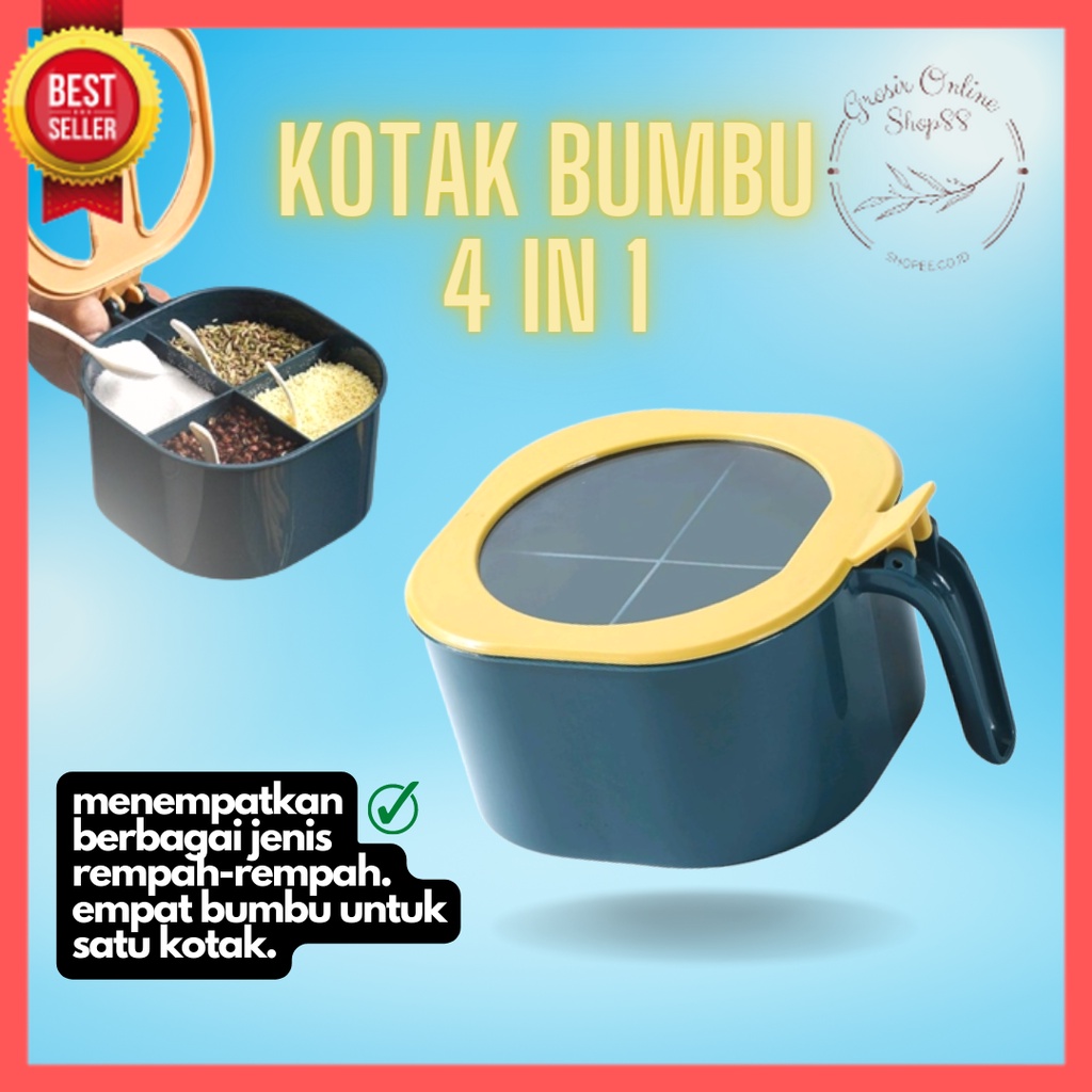 GOS -B304- Kotak Bumbu 4in1 - Tempat Bumbu 4 Sekat - Seasoning Box Storage 4 Sekat Free Sendok