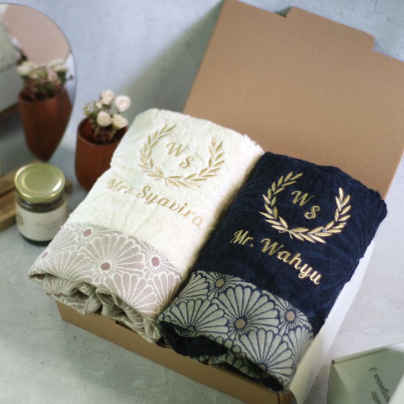 handuk bordir couple/handuk bordir/seserahan handuk