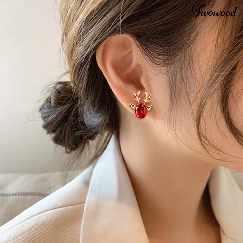 2pcs Anting Stud Desain Tanduk Rusa Aksen Berlian Imitasi Gaya Boho Untuk Wanita