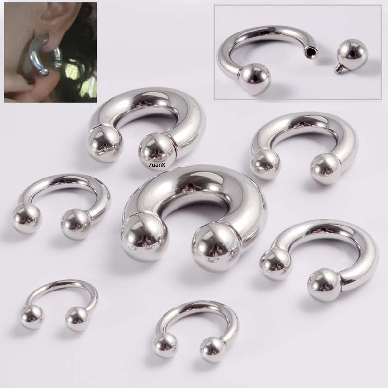 1pc Anting Tindik Telinga Bentuk Barbel Tapal Kuda Bahan Stainless Steel Untuk Priawanita