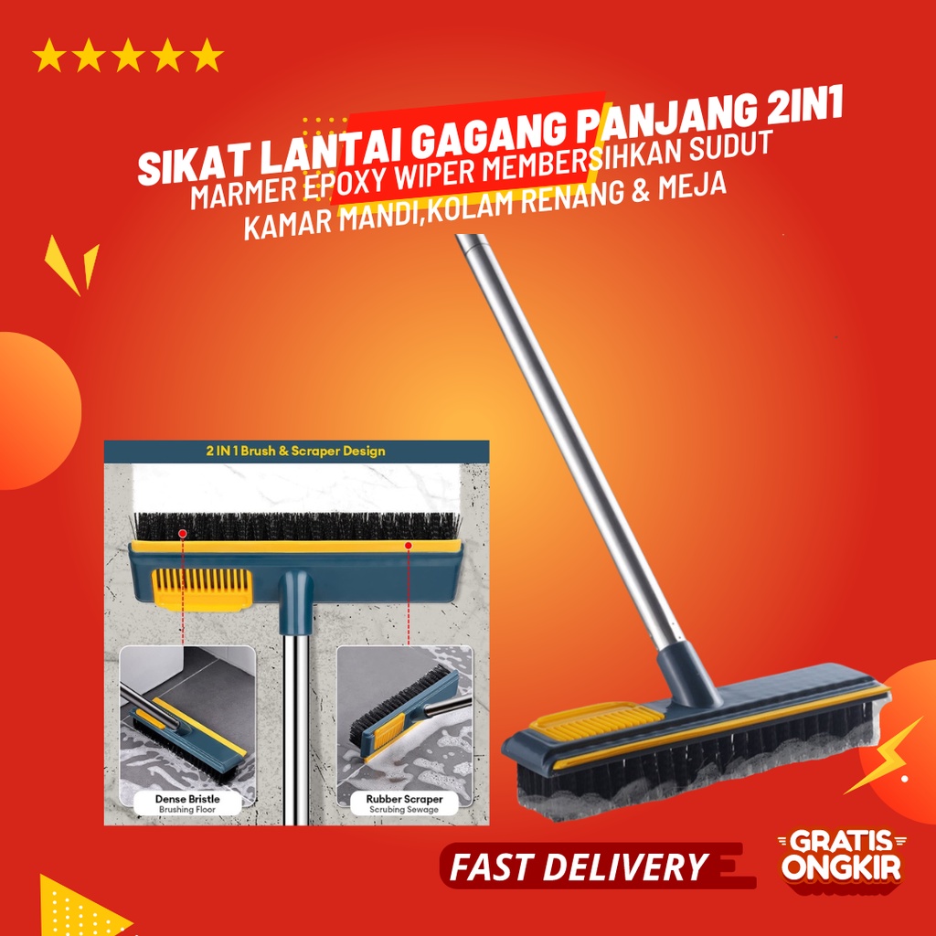 Sikat lantai kamar mandi multifungsi serbaguna gagang panjang wiper 2 in 1 Toilet Granit Marmer Meja