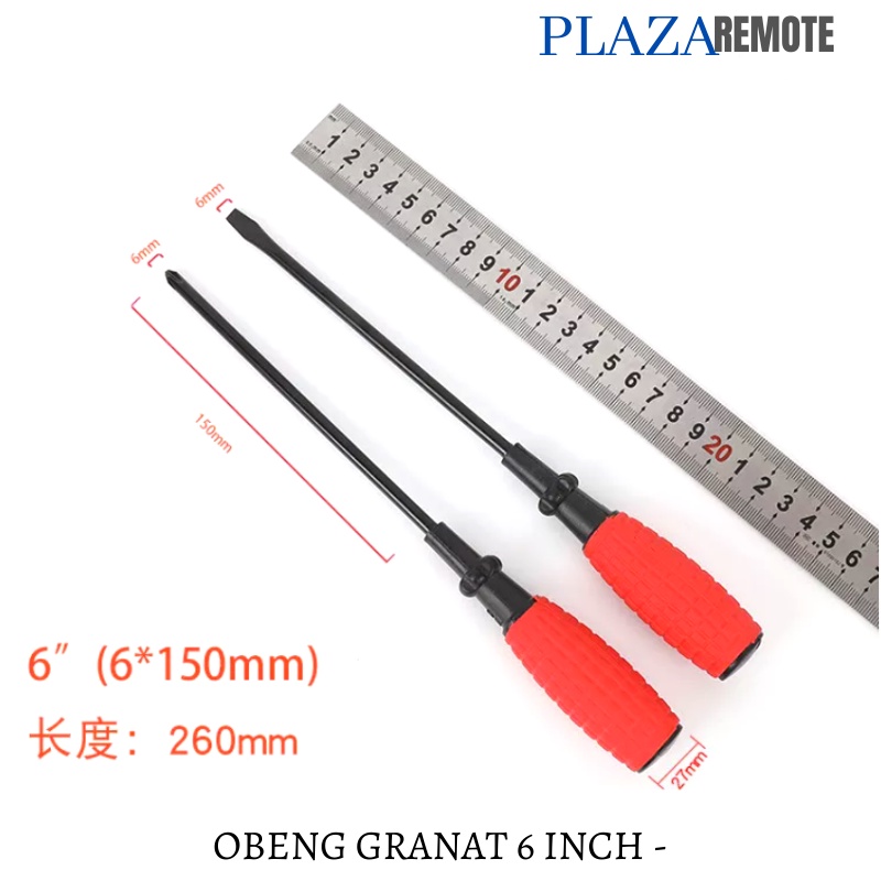 OBENG KARET MERAH 6 INCH SCREWDRIVER PLUS DAN MINUS