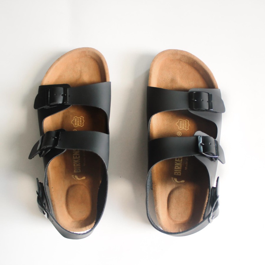 Sandal Birken Milano Pria Premium Hitam Tali Gesper Gaya casual