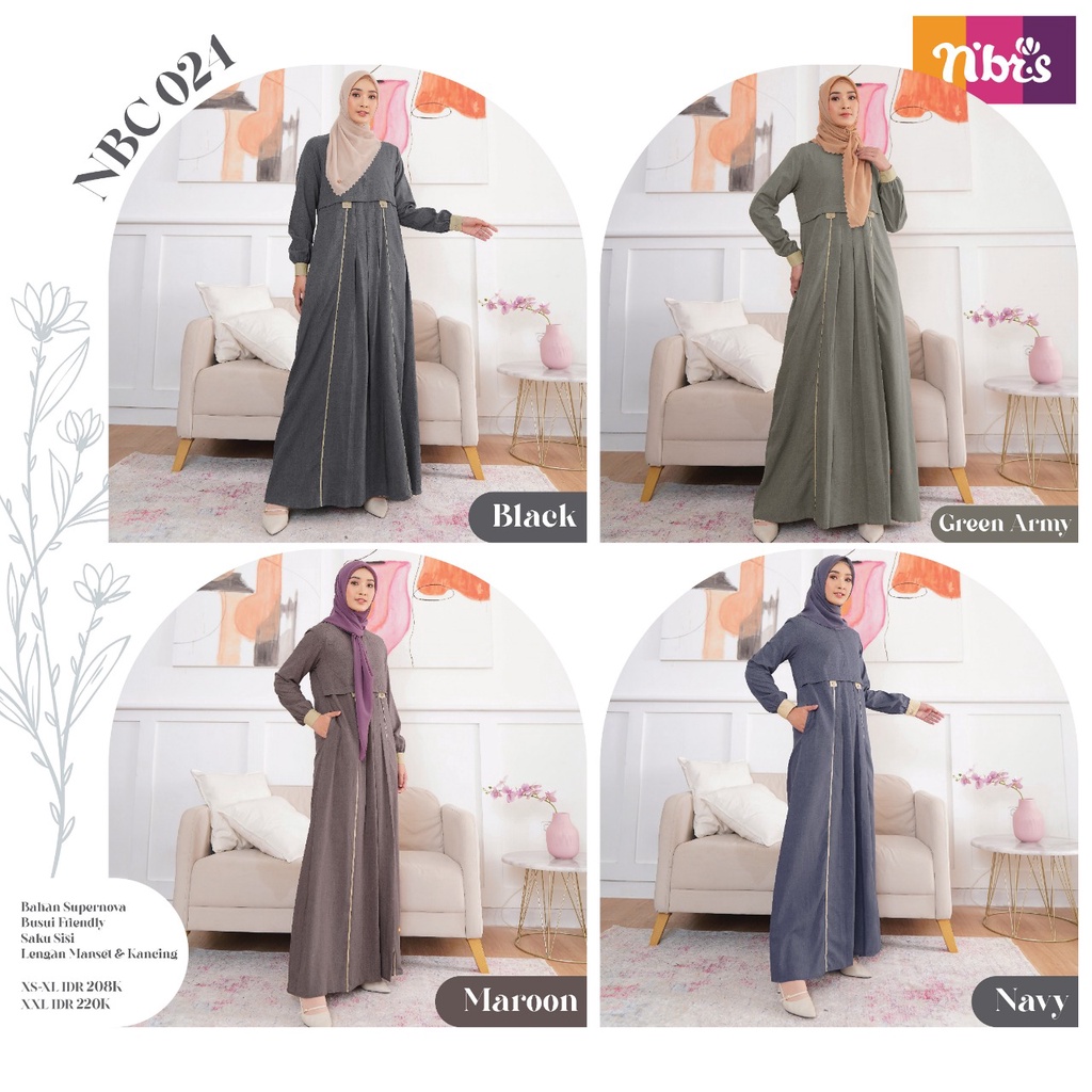 [BISA COD] Nibras Gamis NBC 24 Bahan Supernova Dress Muslimah Simpel Polos by Nibras